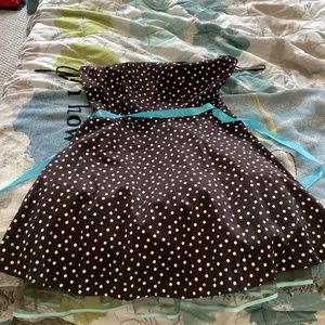 Brown dress white and baby blue polka dots